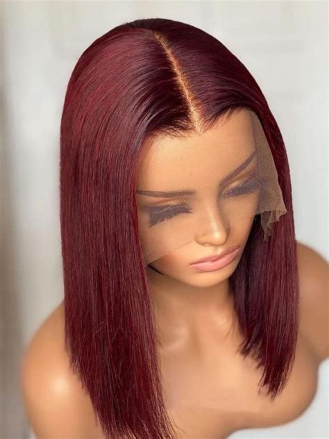 yswigs straight hair  hd lace front wig human hair wigs  red burgundy human hair deep