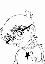 Conan Coloring Detective Edogawa Pages Line Anime Shinichi Aoyama Goushou Zerochan Meitantei Cartoon Kudou sketch template
