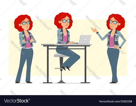 Cartoon Redhead Hippie Woman Character Set Vector Image