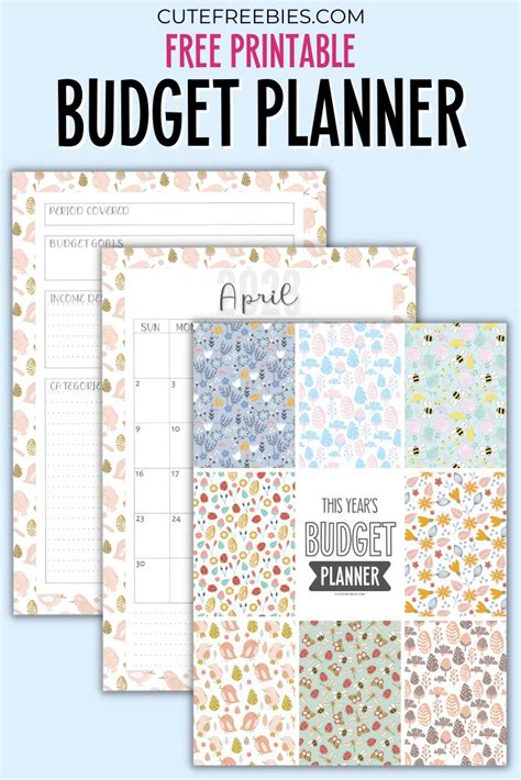printable monthly budget planner cute freebies