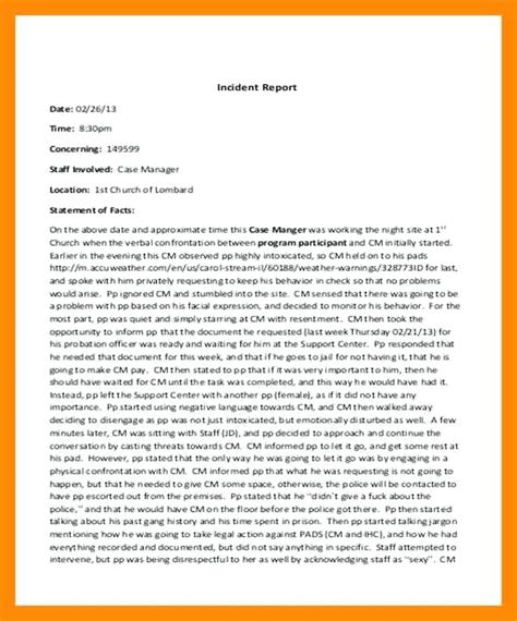 incident report sample letter  workplace