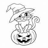 Coloring Pumpkin Katze Kürbis Schwarze Hexenhut sketch template