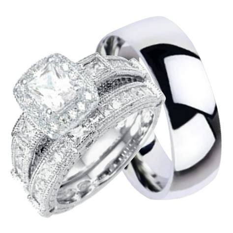 laraso     wedding ring sets silver titanium matching