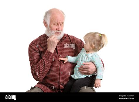 Grandfather Playing Granddaughter Happy Grandpa Holding Hi Res Stock