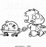 Cartoon Rich Bank Piggy Coloring Pulling Boy Wagon Vector Outlined His Leishman Ron Royalty sketch template