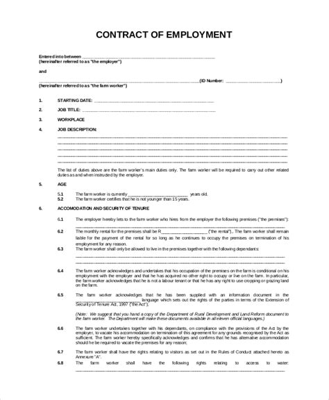 sample employment contracts  ms word  excel