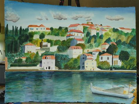 watercolor painting  kolocep island croatia    rart