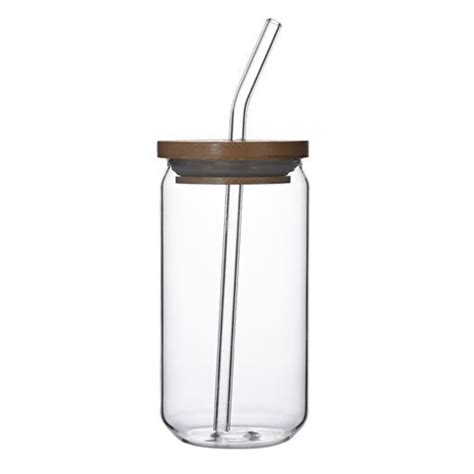 Drinking Glass Mugs With Bamboo Lids And Straws 550ml Drinking Jar Wide