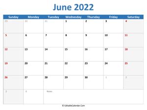 june  printable calendar  holidays