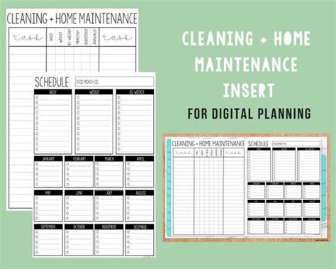 cleaning and home maintenance schedule insert for digital