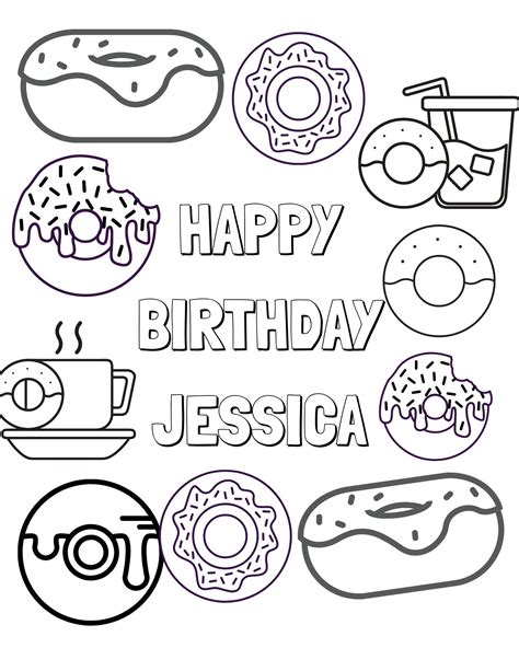 donut theme party coloring pages personalized digital print etsy