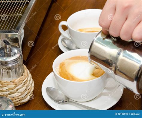 making coffee stock image image  milk pour hand