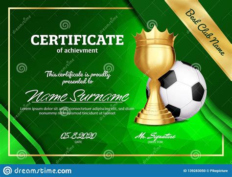 soccer certificate diploma  golden cup vector sport  soccer
