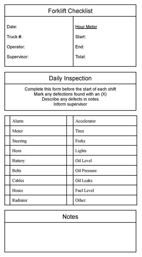 printable daily forklift inspection checklist