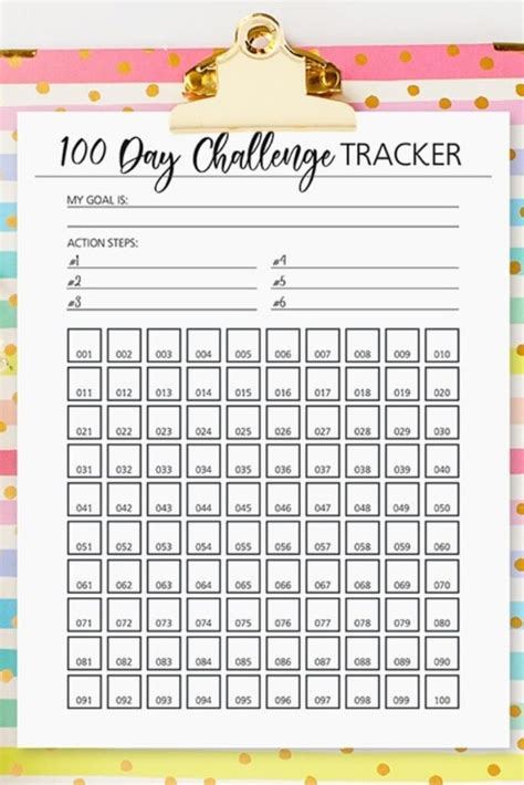 printable  day challenge tracker great  big goals
