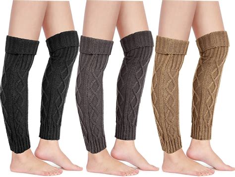 3 Pairs Knit Leg Warmer Cable Footless Sock Winter High Leg Warmer For