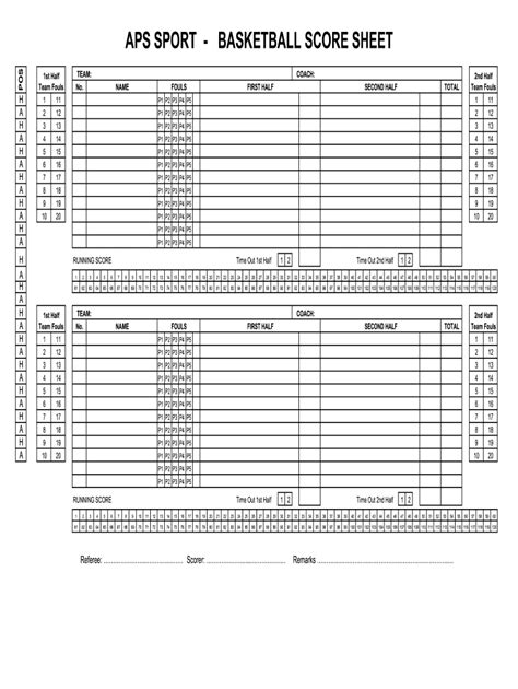 basketball score sheet excel  fill  printable