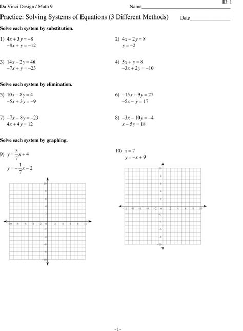 solving systems  equations  substitution worksheet algebra  db