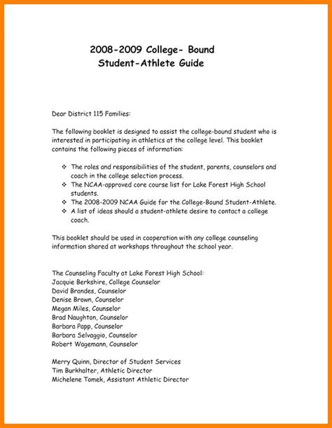 sample letters  athletes  college coaches bku resume