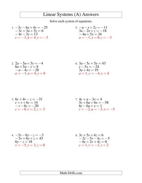 systems  linear equations  variables including negative