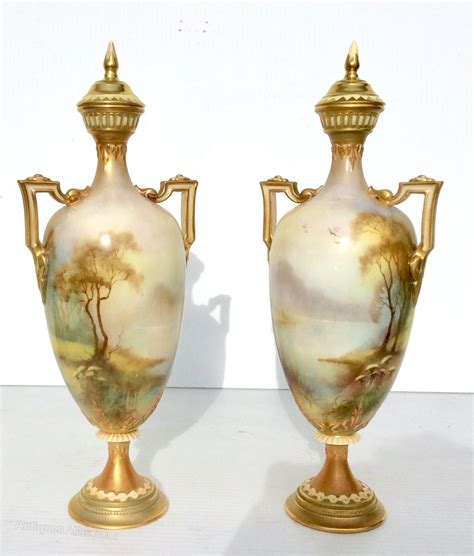 antiques atlas pair  antique royal worcester stork vases