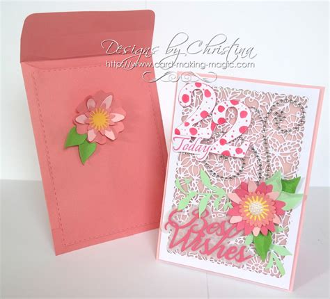 flowers ribbons  pearls birthday card envelope