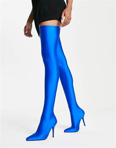 azalea wang heart out extreme thigh high boots in blue asos