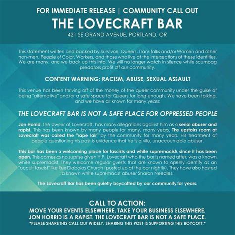 Sexual Assault Claims Prompt Lovecraft Bar Owner To Resign Eater Portland