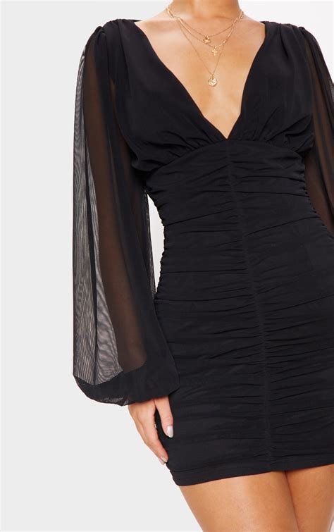 black mesh balloon dress dresses prettylittlething