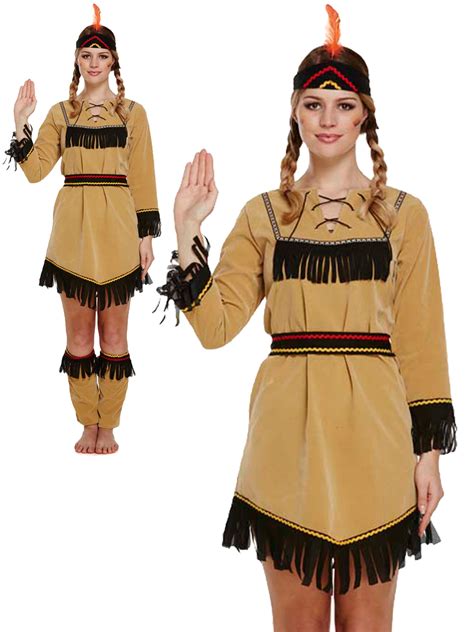 ladies deluxe red indian costume adult pocahontas native american costume outfit ebay