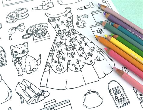 printable girly  coloring page digital file instant