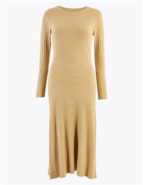 Ribbed Knitted Midi Fit And Flare Dress Mands Collection Mands Fit