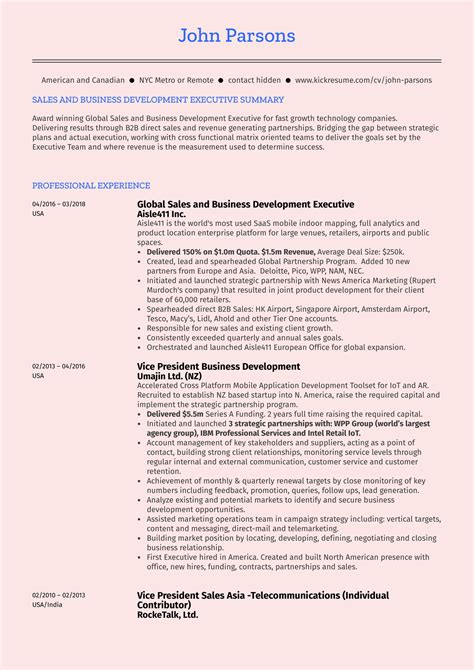 business development executive resume sample kickresume