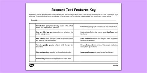lks features   recount text checklist teacher