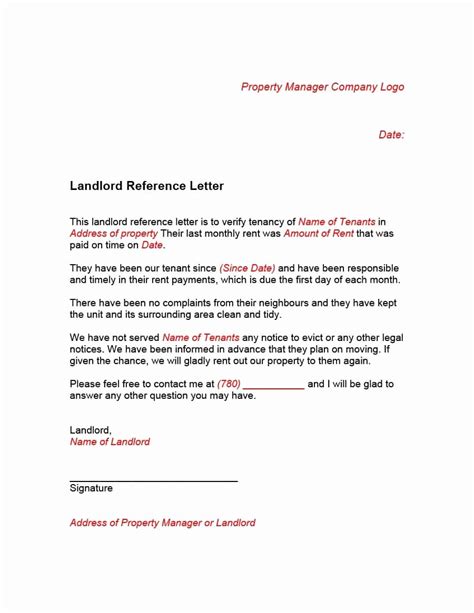 tenant letter  recommendation  document template