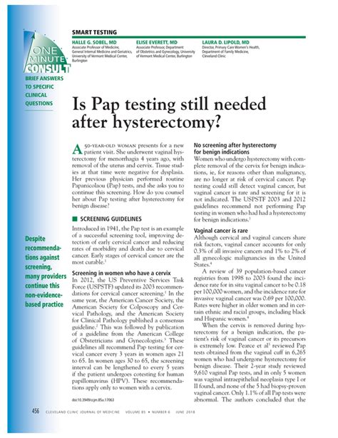 Is Pap Testing Still Needed After Hysterectomy Cleveland Clinic