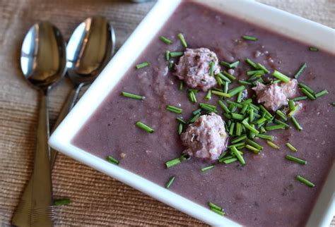 Beyond The Bite Paleo Purple Potato Leek Soup With Meatballs