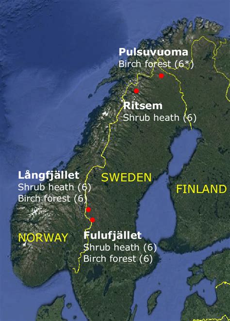 google earth map  sweden showing   study sites  scientific diagram