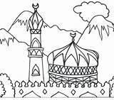 Gambar Coloring Isra Mewarnai Miraj Masjid Getdrawings Mosque Muslim Minar sketch template