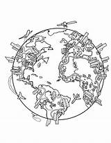 Coloring Pages Around Children Map Earth Kids Globe Color Drawing sketch template