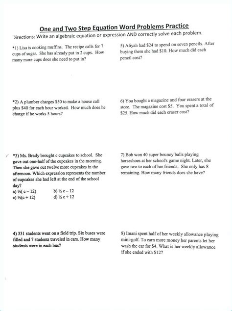 writing equations  word problems worksheet word problem