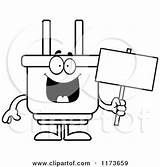 Coloring Plug Electric Mascot Holding Sign Happy Clipart Cartoon Cory Thoman Outlined Vector 2021 Template sketch template