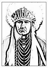 Native Coloring Indian American Pages Americans Adult Drawings Chief Feathers Simple Front Headdress sketch template