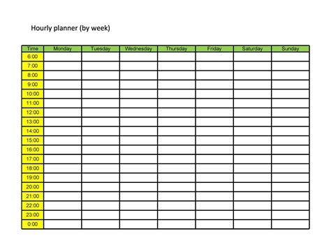 printable hourly schedule template