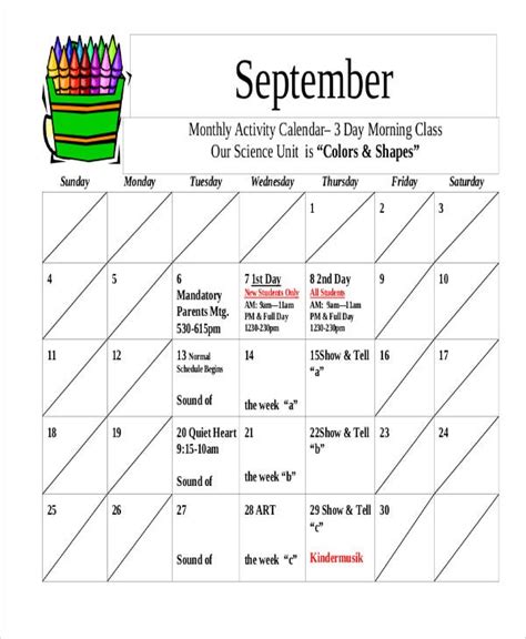 activity calendar templates  samples examples format