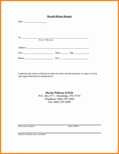 medical record form template   medical release information form