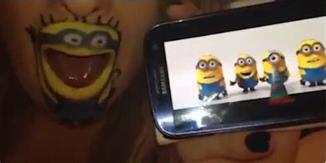 girl transforms herself into a minion with makeup joins them for a