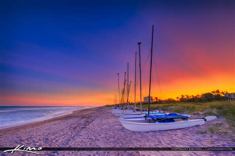 Delray Beach Florida Sunset From Beach With Sailboats Hdr Photography