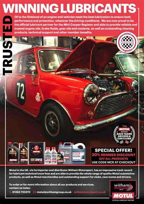 mini cooper register welcomes witham motorsport motul oils mini cooper register