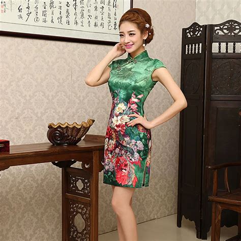 women elegance chinese traditional dress short summer satin cheongsam